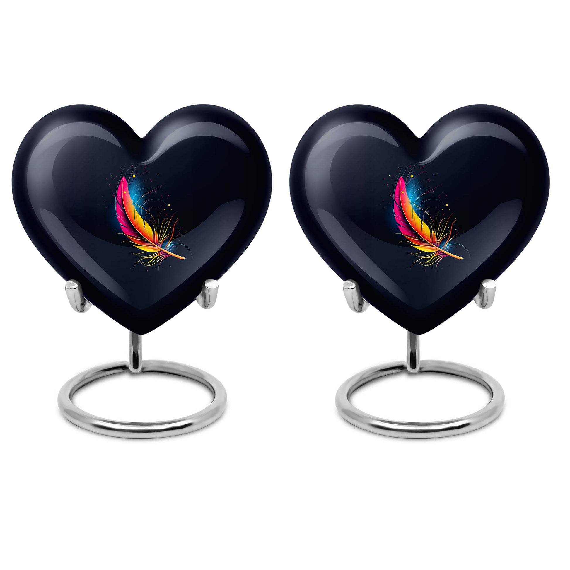 Heart-shaped feather urn, 10-inch personalized aluminium cremation urn for adult male dad in Purple Meadow design