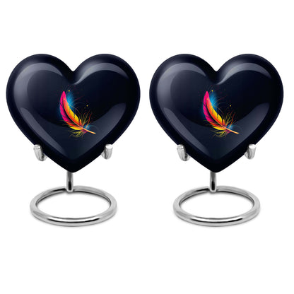 Heart-shaped feather urn, 10-inch personalized aluminium cremation urn for adult male dad in Purple Meadow design