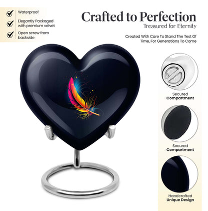 Heart-shaped feather urn, 10-inch personalized aluminium cremation urn for adult male dad in Purple Meadow design