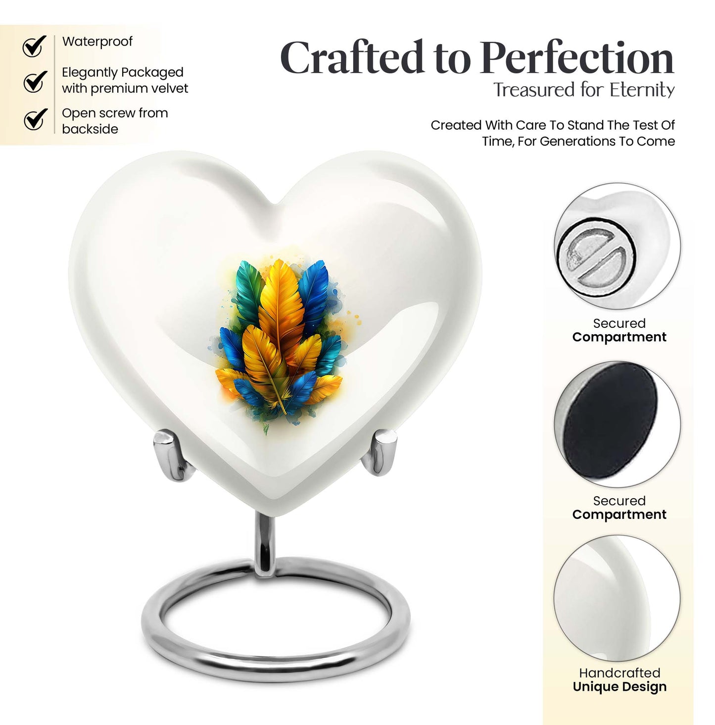 Heart-shaped feather urn for ground burial, 