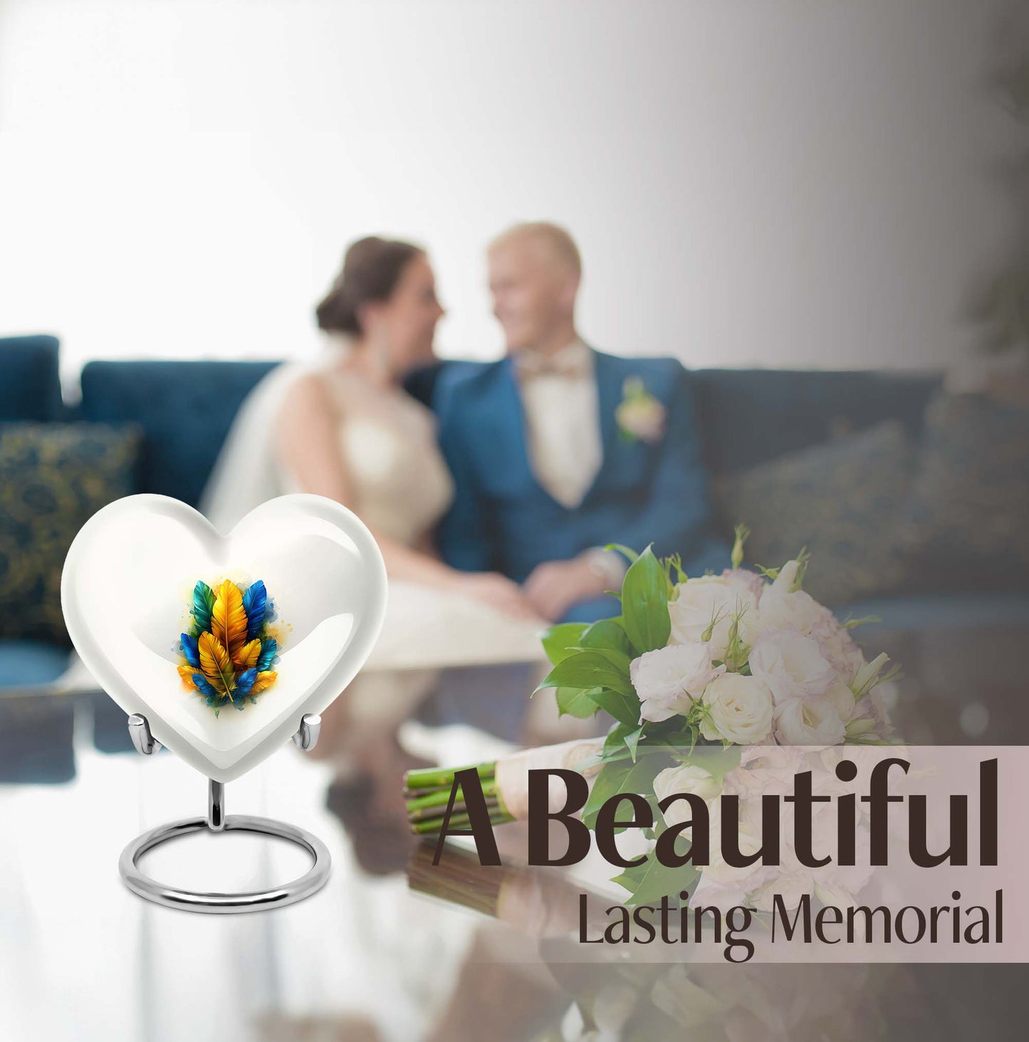 Heart-shaped feather urn for ground burial, 