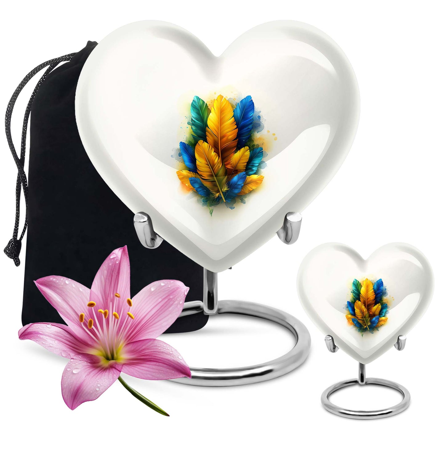 Heart-shaped feather urn for ground burial, 