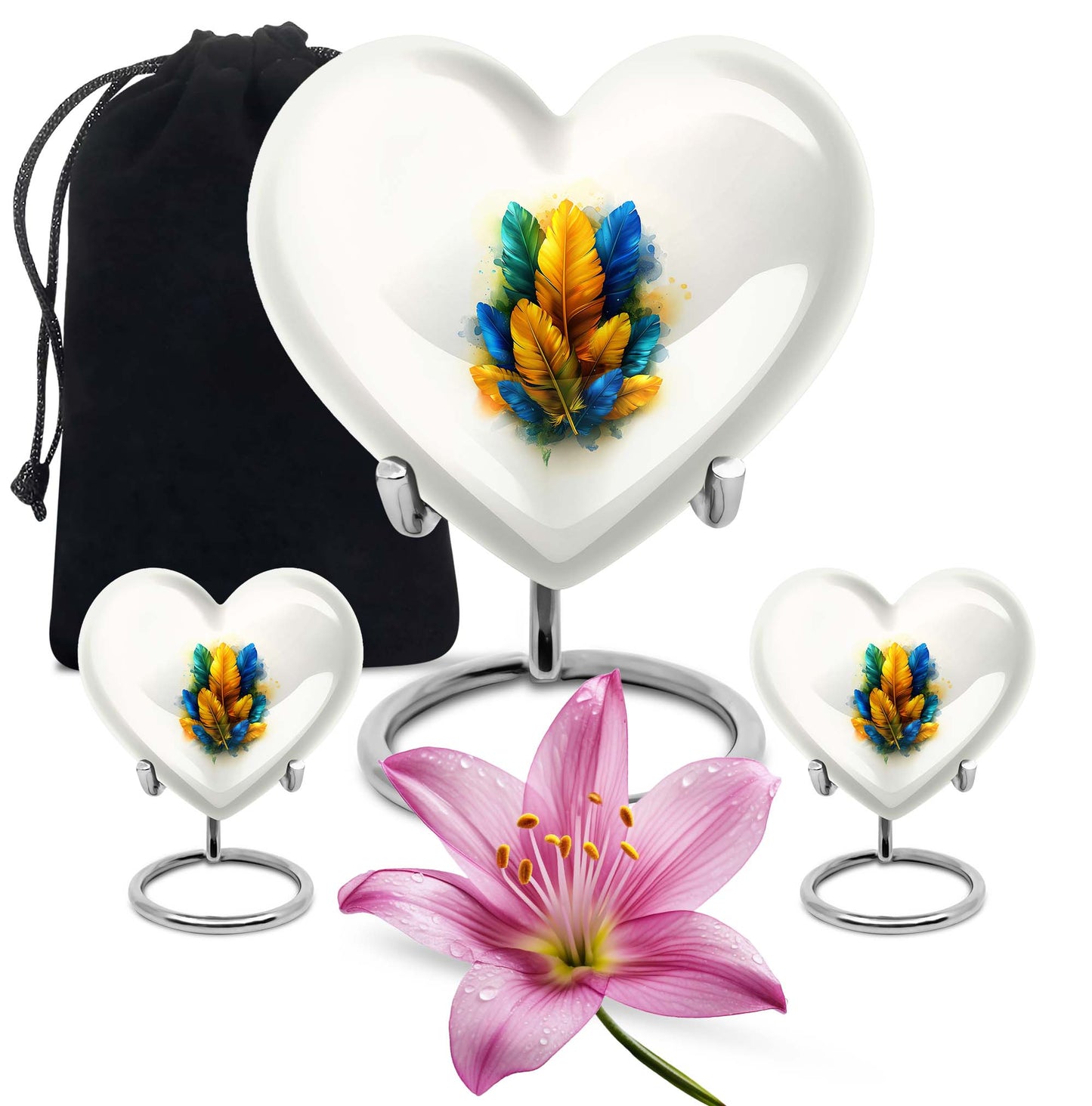 Heart-shaped feather urn for ground burial, 