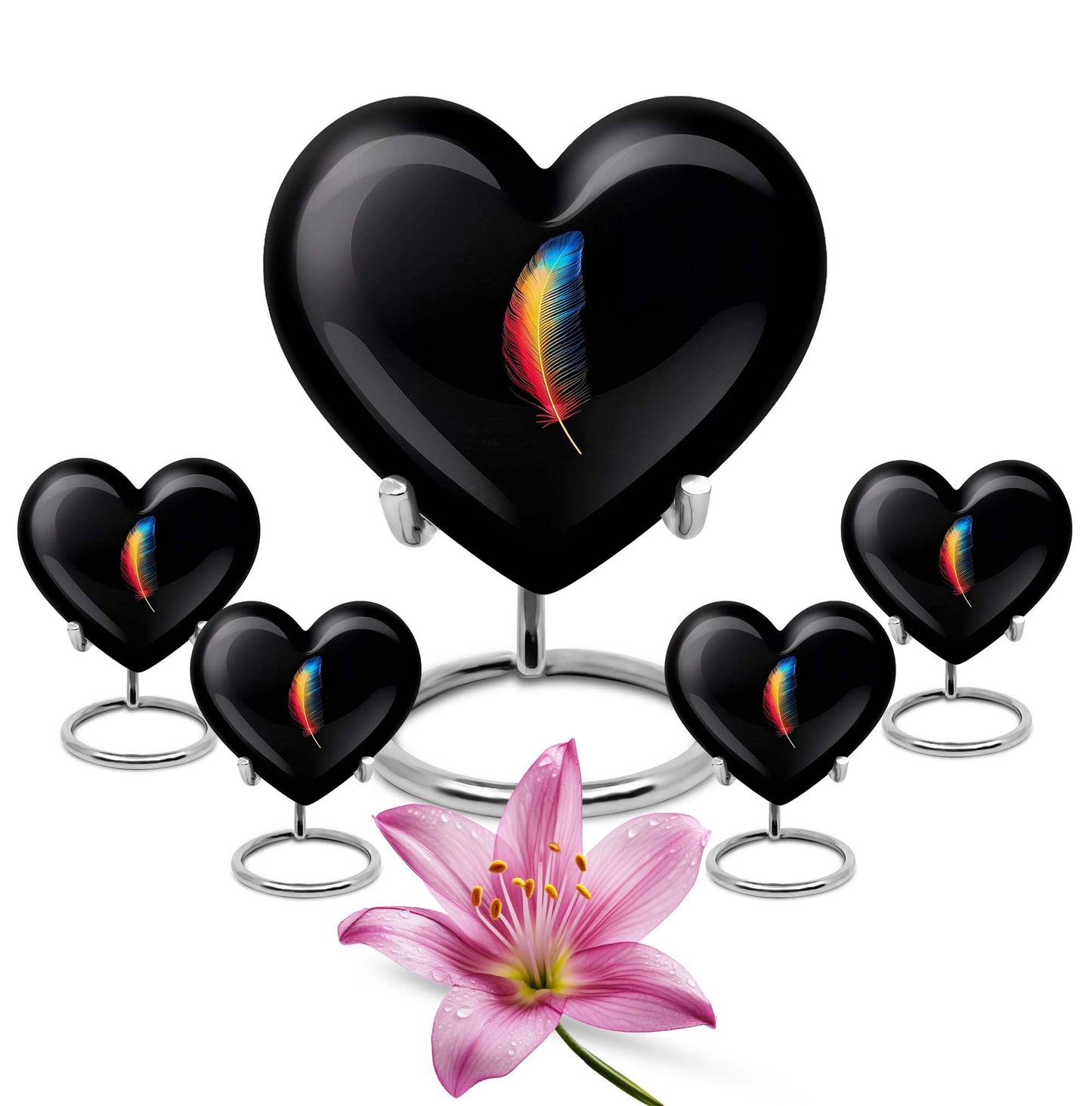 heart urn in purple meadow theme for cremation