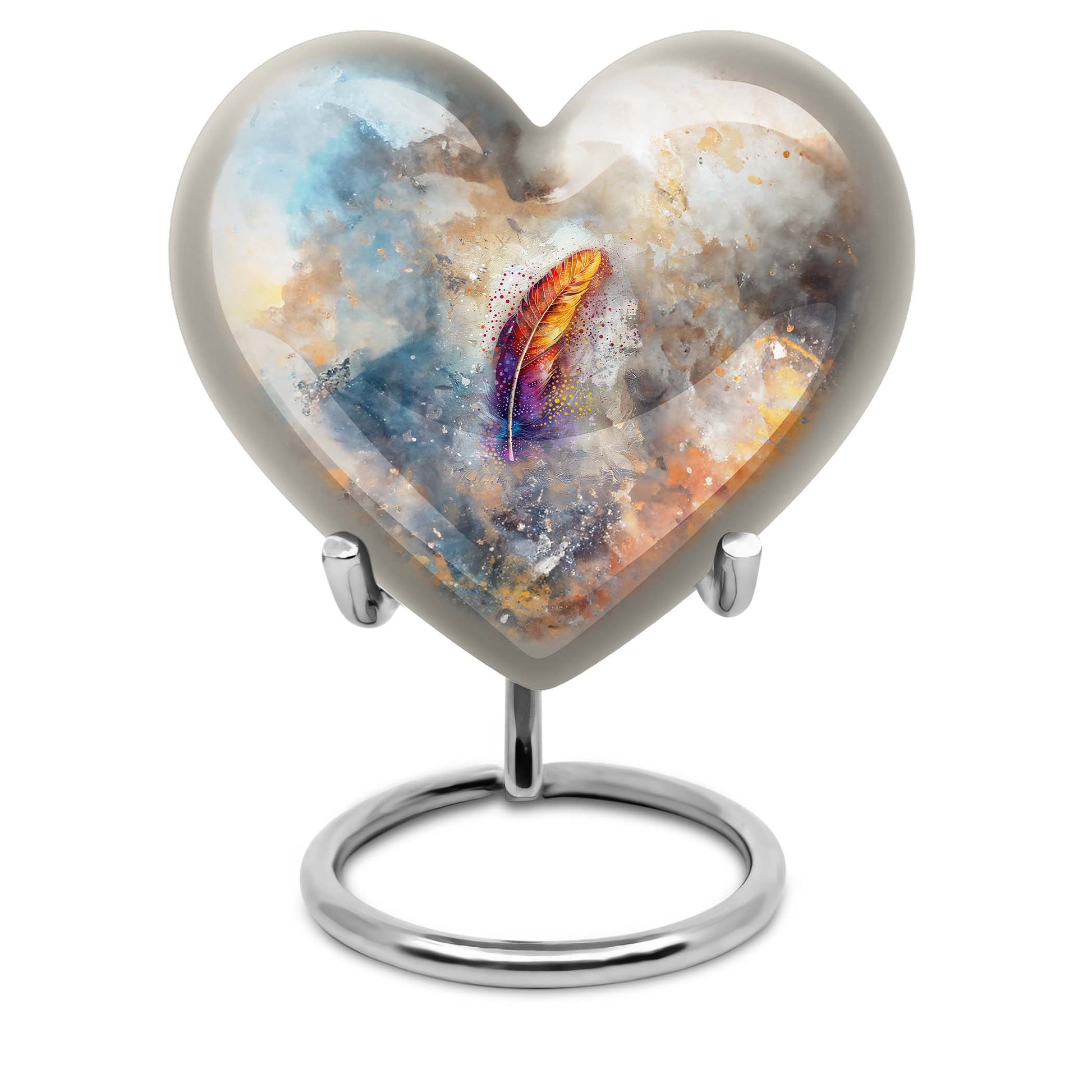 Purple Meadow heart-themed feather urn