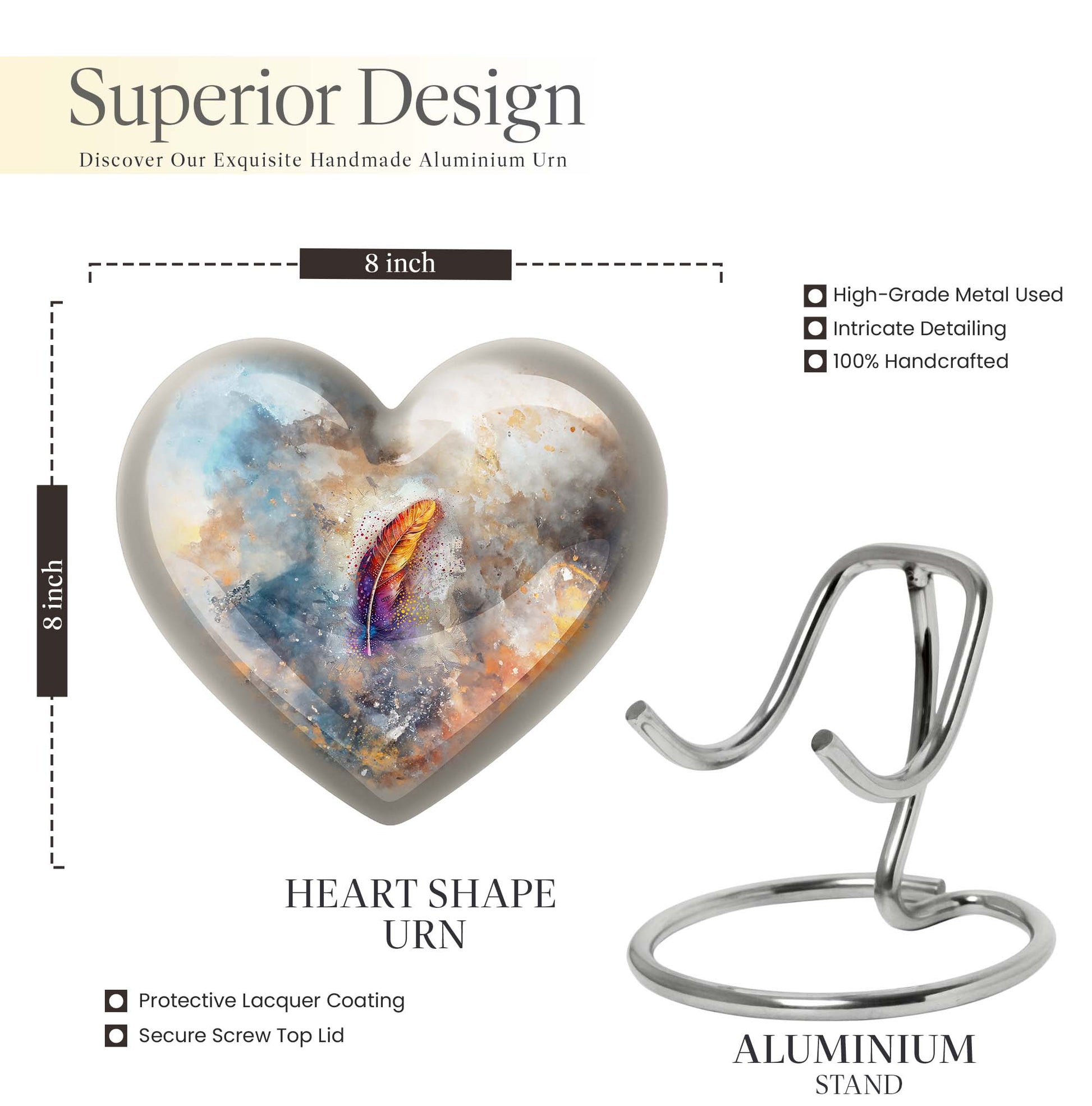 Purple Meadow heart-themed feather urn