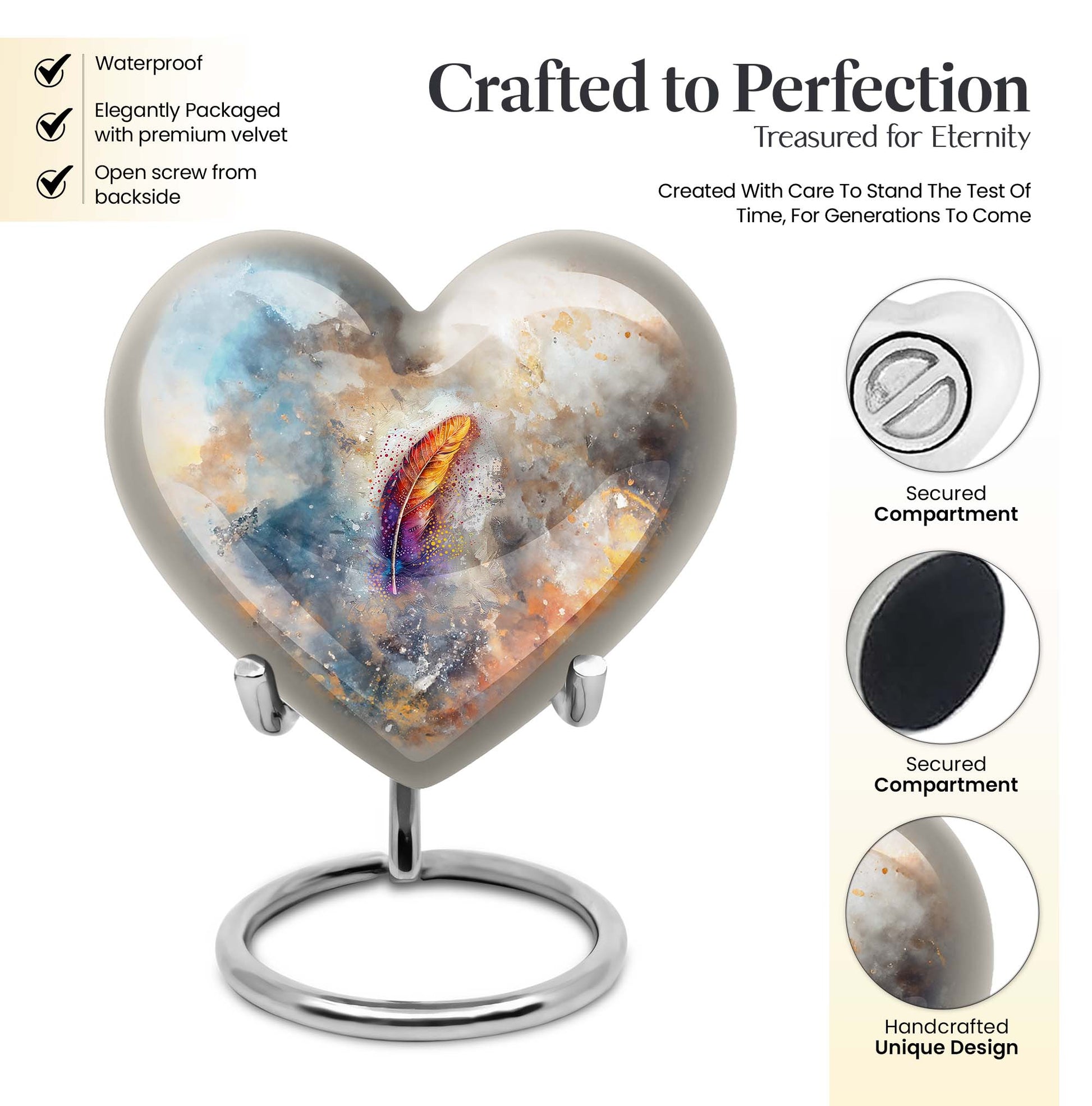 Purple Meadow heart-themed feather urn