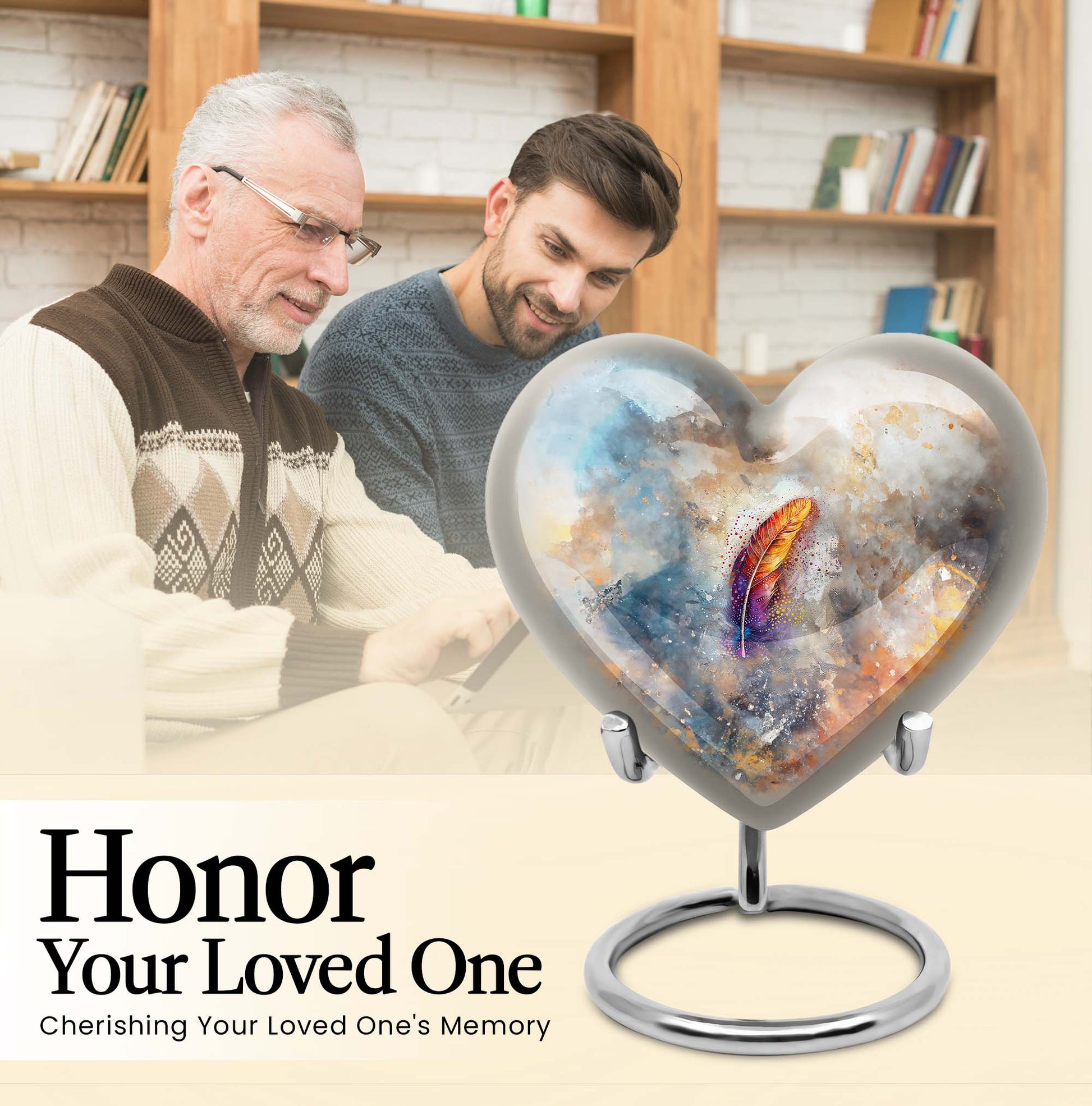 Purple Meadow heart-themed feather urn