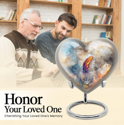 Purple Meadow heart-themed feather urn