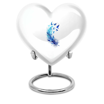 Blue Personalized Feather Cremation Urn for Women - 10-inch, 200 cu in - Yatskia