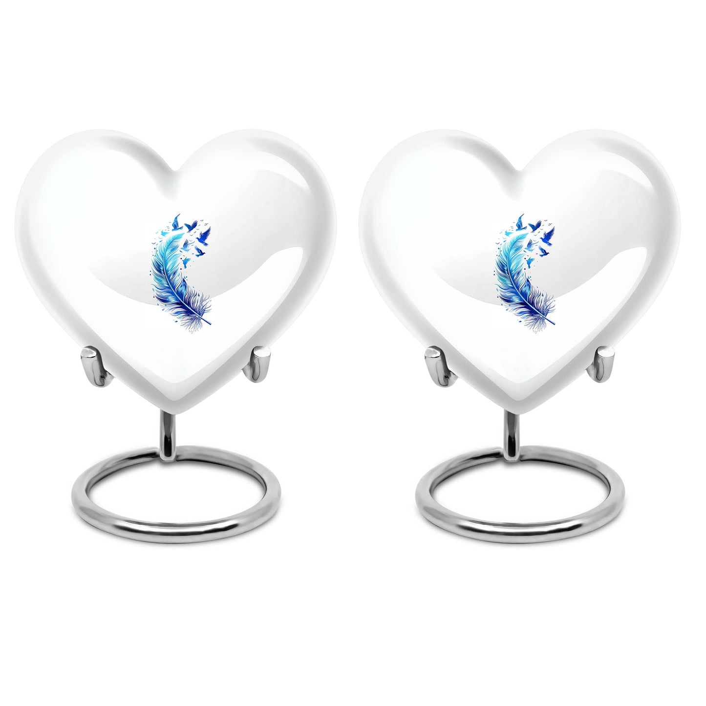 Blue Personalized Feather Cremation Urn for Women - 10-inch, 200 cu in - Yatskia