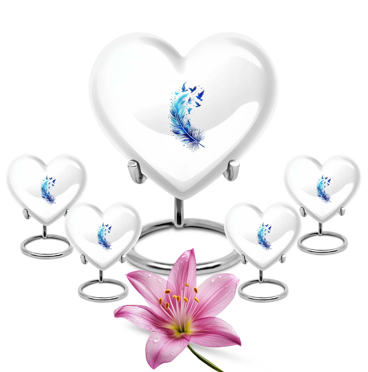 Blue Personalized Feather Cremation Urn for Women - 10-inch, 200 cu in - Yatskia