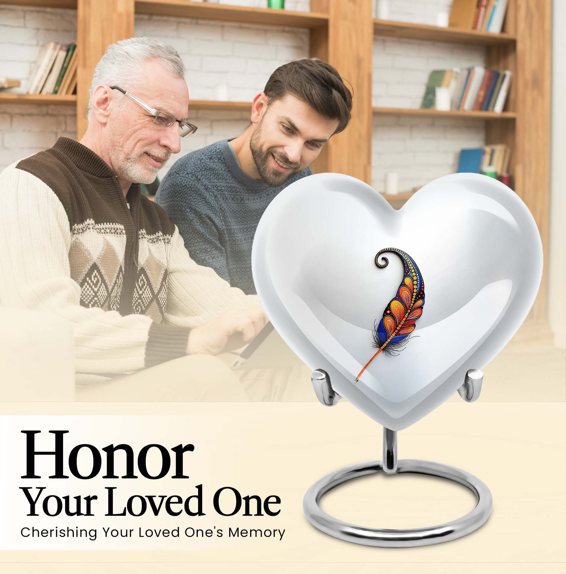 10 inch Purple Meadow heart feather urn for human ashes, customizable with names
