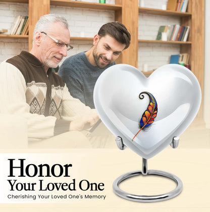 10 inch Purple Meadow heart feather urn for human ashes, customizable with names