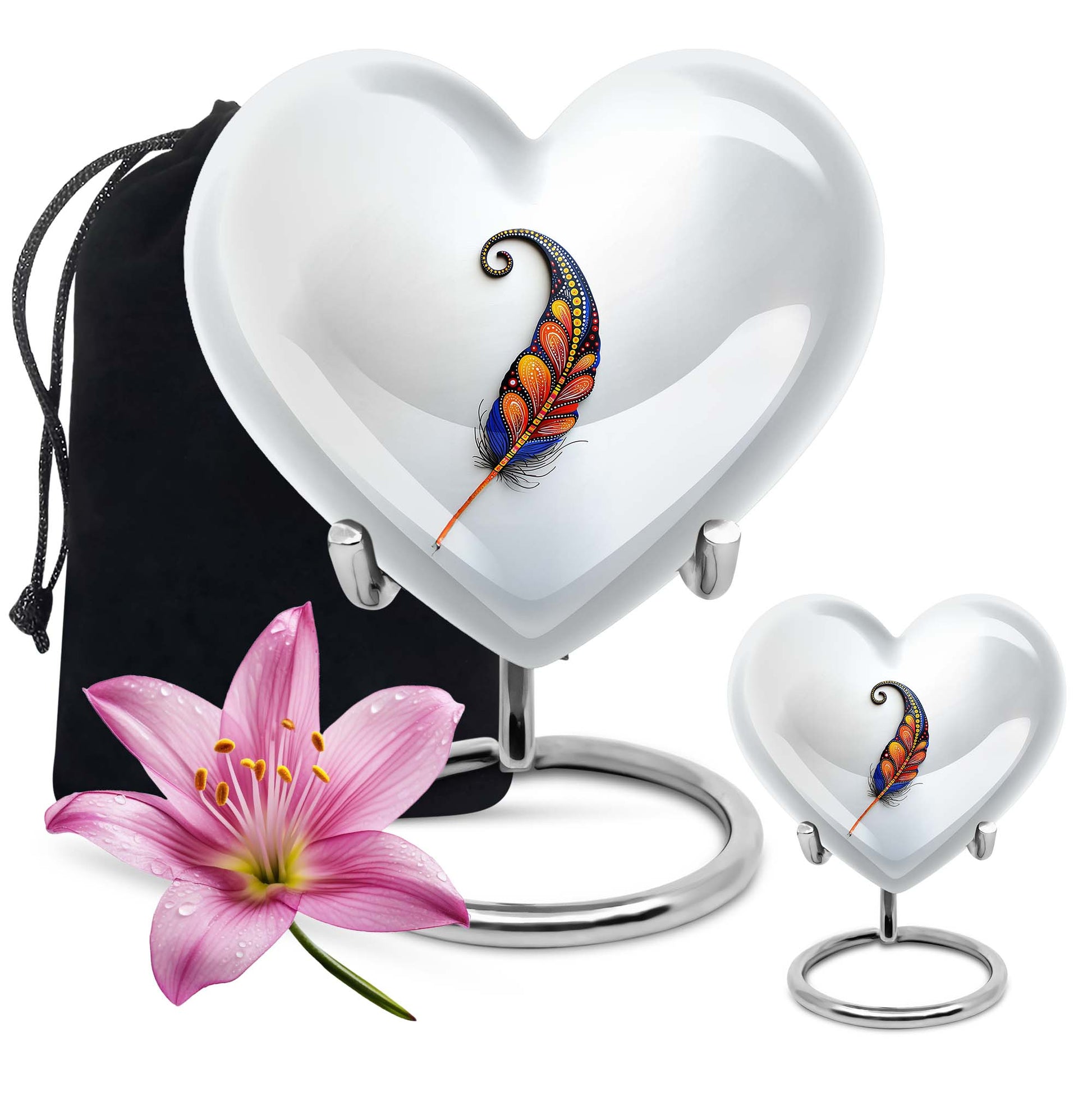 White Feather Urn For Human Ashes - Urn For Female