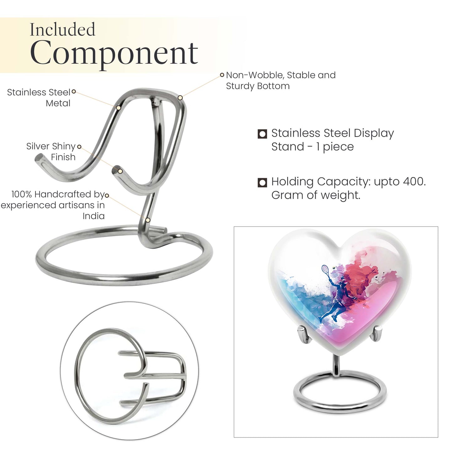 heart designed tennis urn