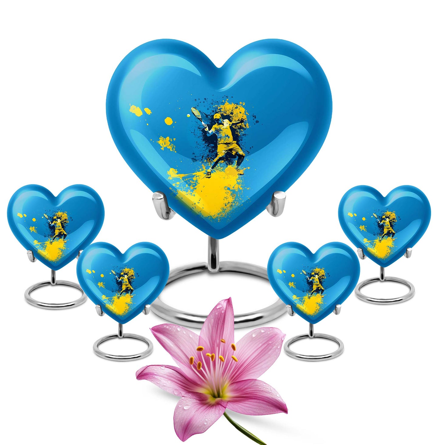 Heart-shaped Tennis Urn, Purple Meadow themed memorial urn