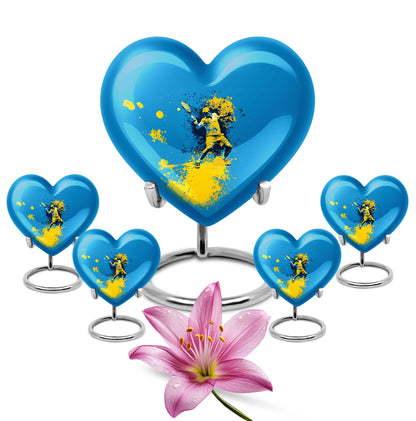 Heart-shaped Tennis Urn, Purple Meadow themed memorial urn