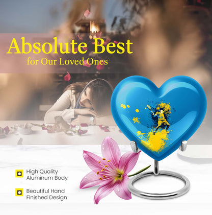 Heart-shaped Tennis Urn, Purple Meadow themed memorial urn