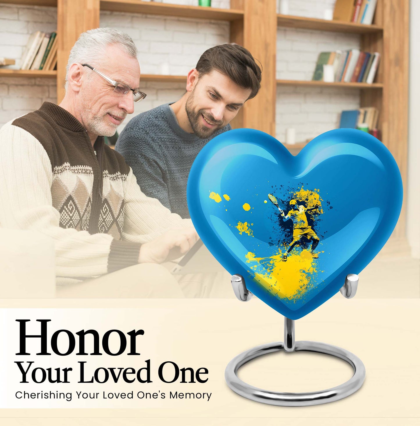 Heart-shaped Tennis Urn, Purple Meadow themed memorial urn