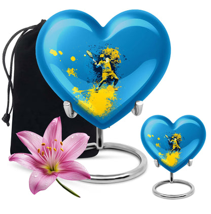 Heart-shaped Tennis Urn, Purple Meadow themed memorial urn