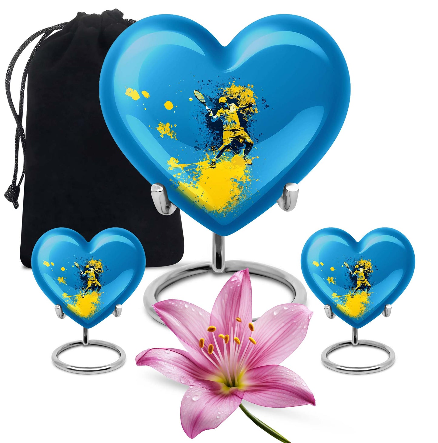 Heart-shaped Tennis Urn, Purple Meadow themed memorial urn