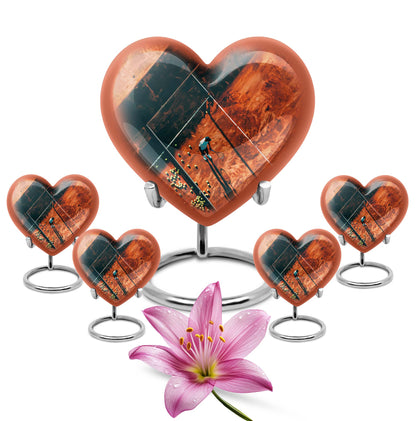 10-inch Purple Meadow themed Heart Tennis Urn for human cremation, includes velvet pouch