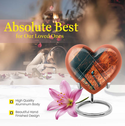 10-inch Purple Meadow themed Heart Tennis Urn for human cremation, includes velvet pouch