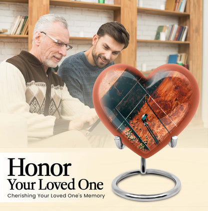 10-inch Purple Meadow themed Heart Tennis Urn for human cremation, includes velvet pouch