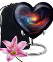 10-inch Galaxy Urn, heart-shaped burial custom urn in Purple Meadow theme