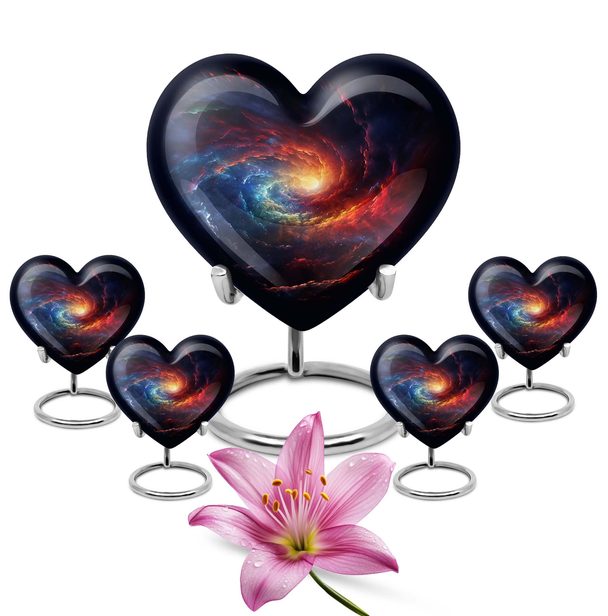 10-inch Galaxy Urn, heart-shaped burial custom urn in Purple Meadow theme