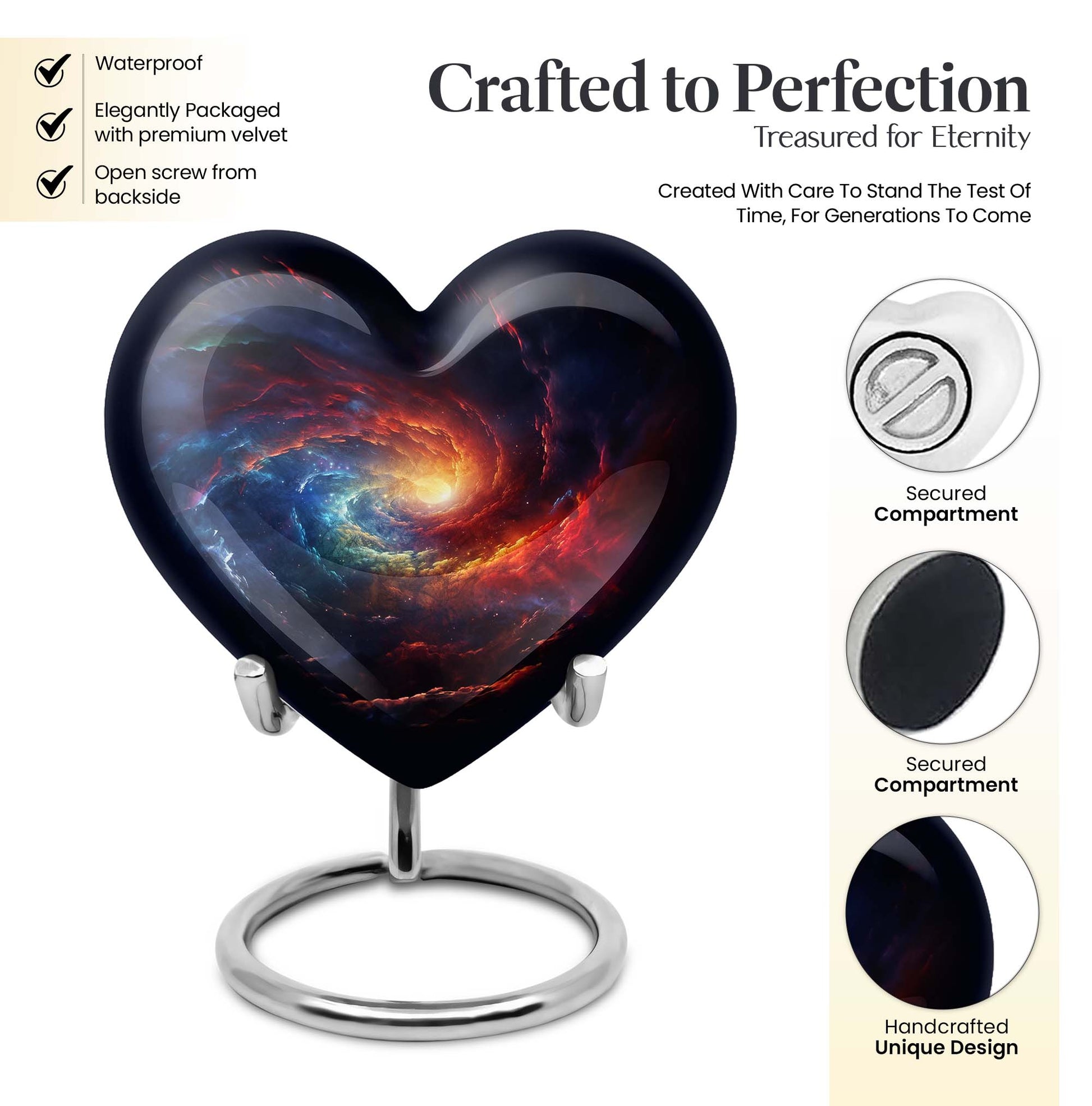 10-inch Galaxy Urn, heart-shaped burial custom urn in Purple Meadow theme