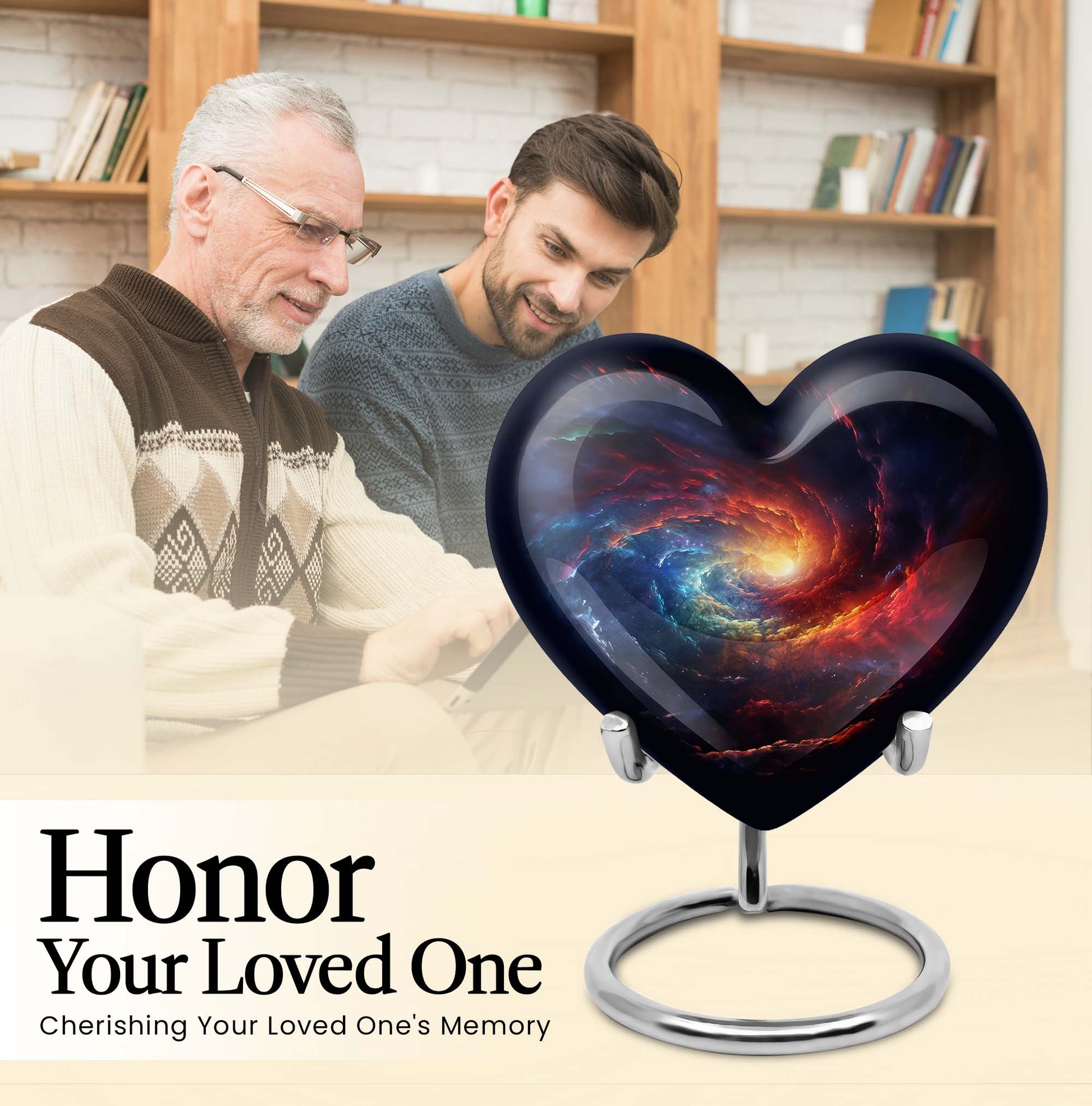 10-inch Galaxy Urn, heart-shaped burial custom urn in Purple Meadow theme