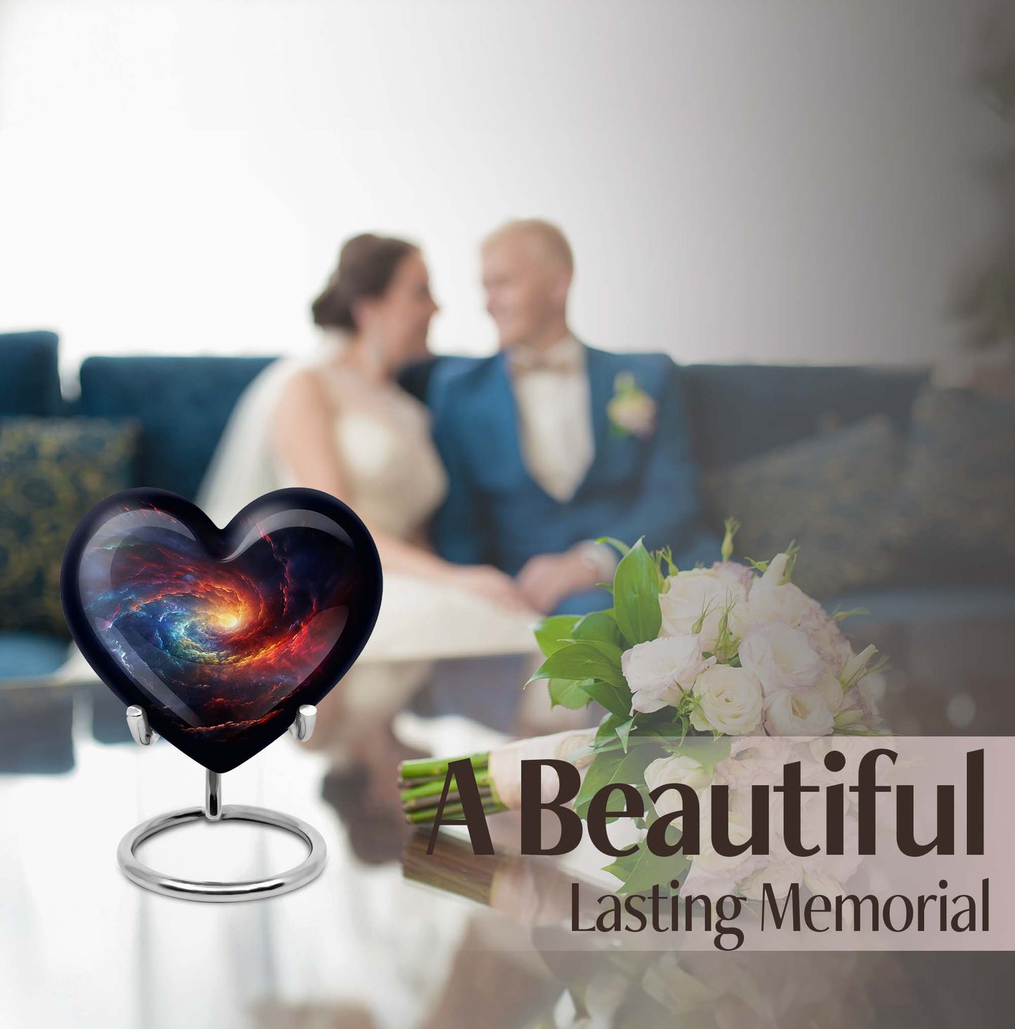 10-inch Galaxy Urn, heart-shaped burial custom urn in Purple Meadow theme