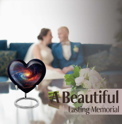 10-inch Galaxy Urn, heart-shaped burial custom urn in Purple Meadow theme