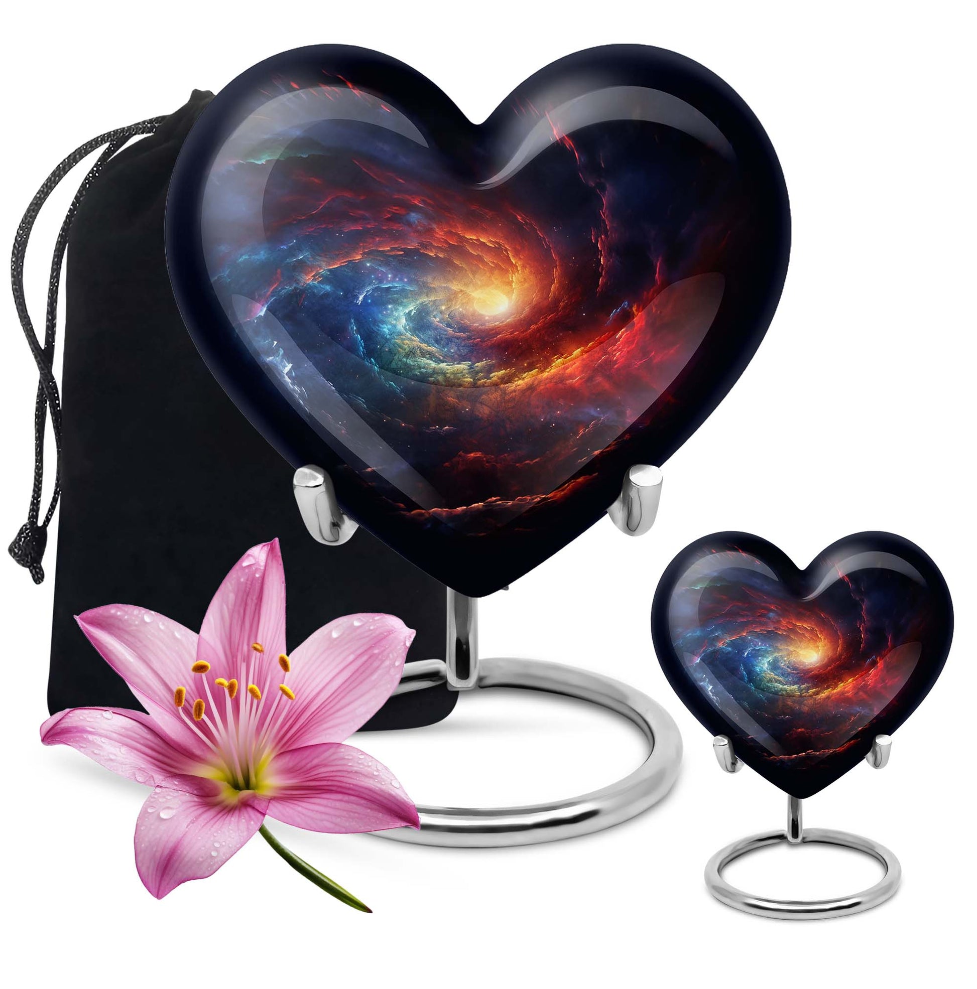 10-inch Galaxy Urn, heart-shaped burial custom urn in Purple Meadow theme