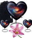 10-inch Galaxy Urn, heart-shaped burial custom urn in Purple Meadow theme