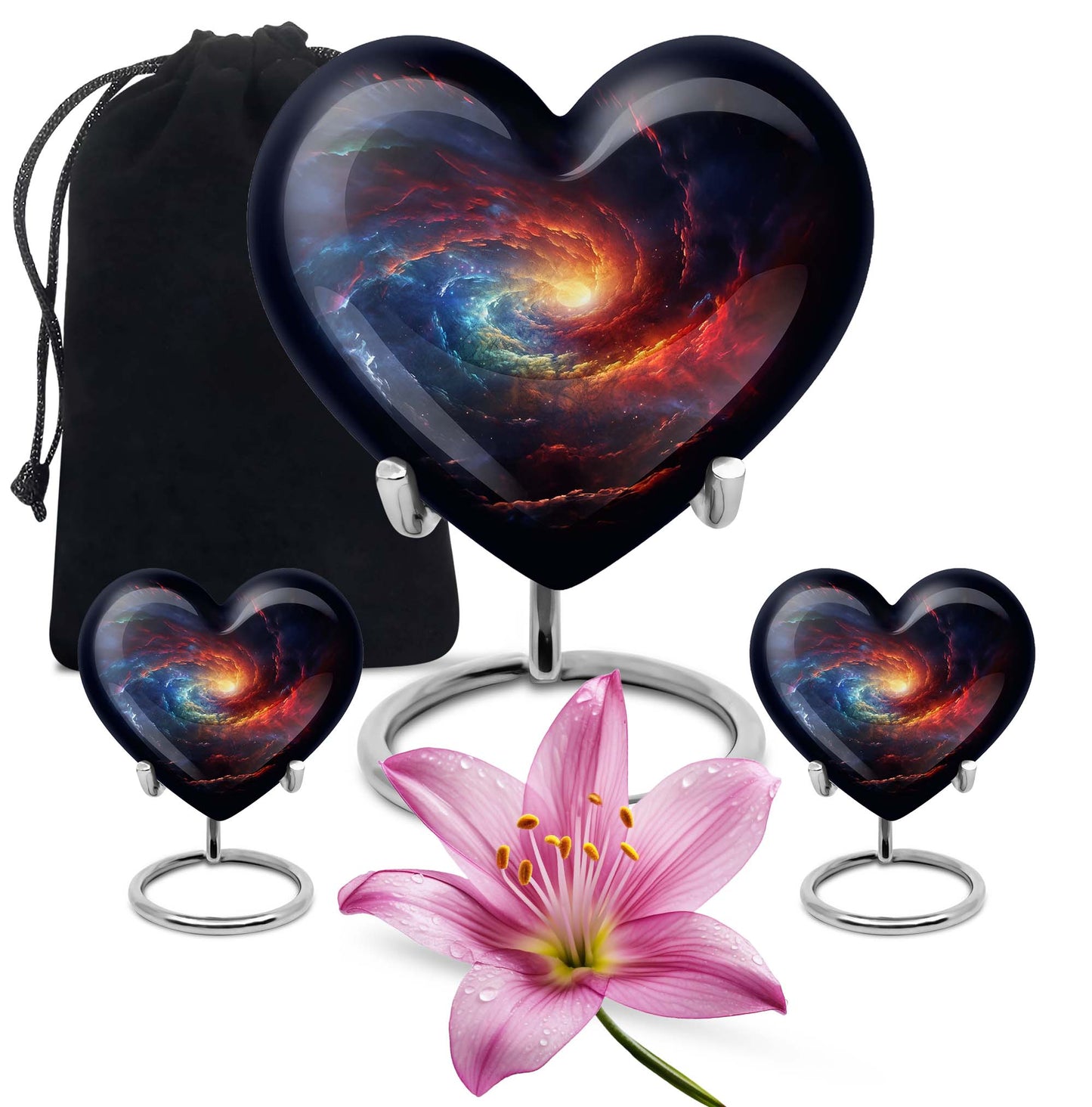 10-inch Galaxy Urn, heart-shaped burial custom urn in Purple Meadow theme