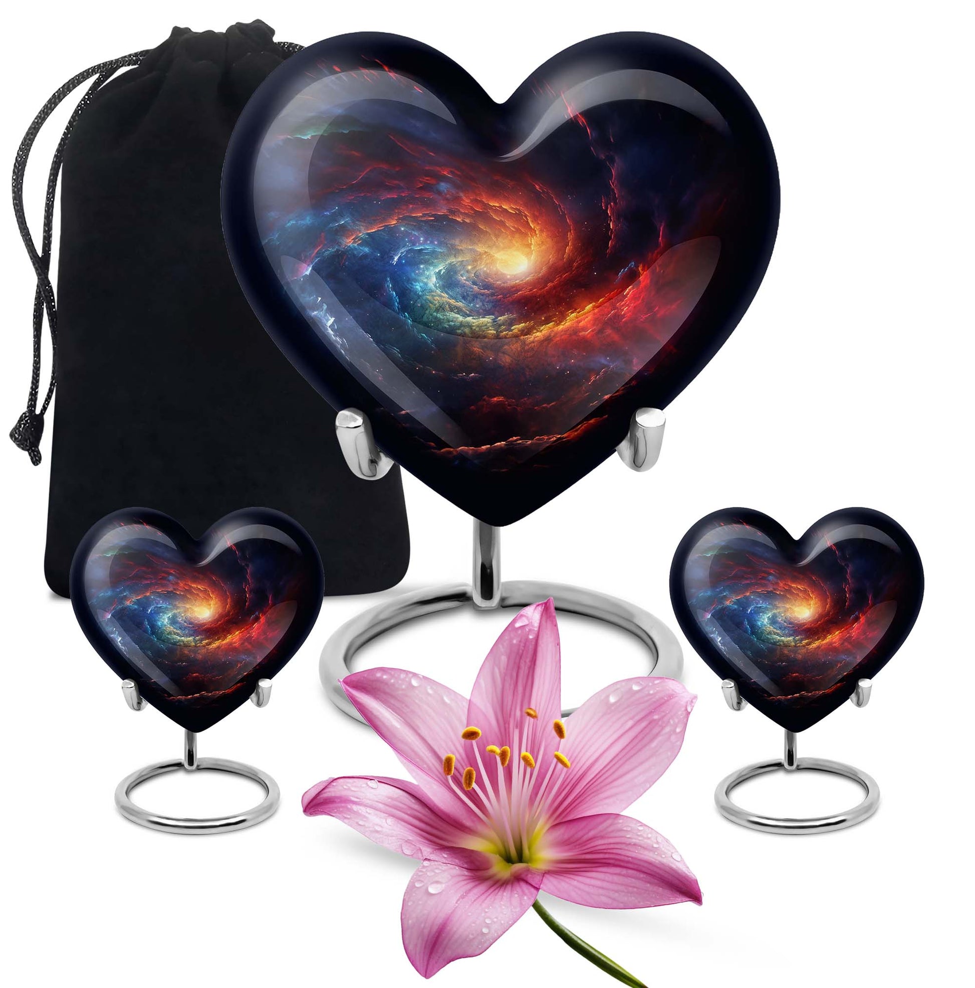 10-inch Galaxy Urn, heart-shaped burial custom urn in Purple Meadow theme