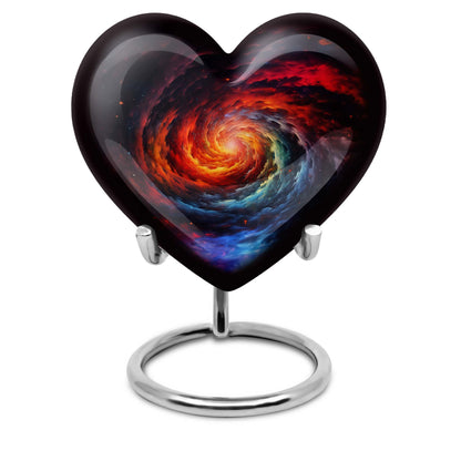 Heart-shaped Glaaxy Urn in Purple Meadow theme for adult ashes, customizable