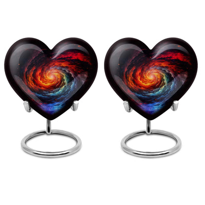 Heart-shaped Glaaxy Urn in Purple Meadow theme for adult ashes, customizable