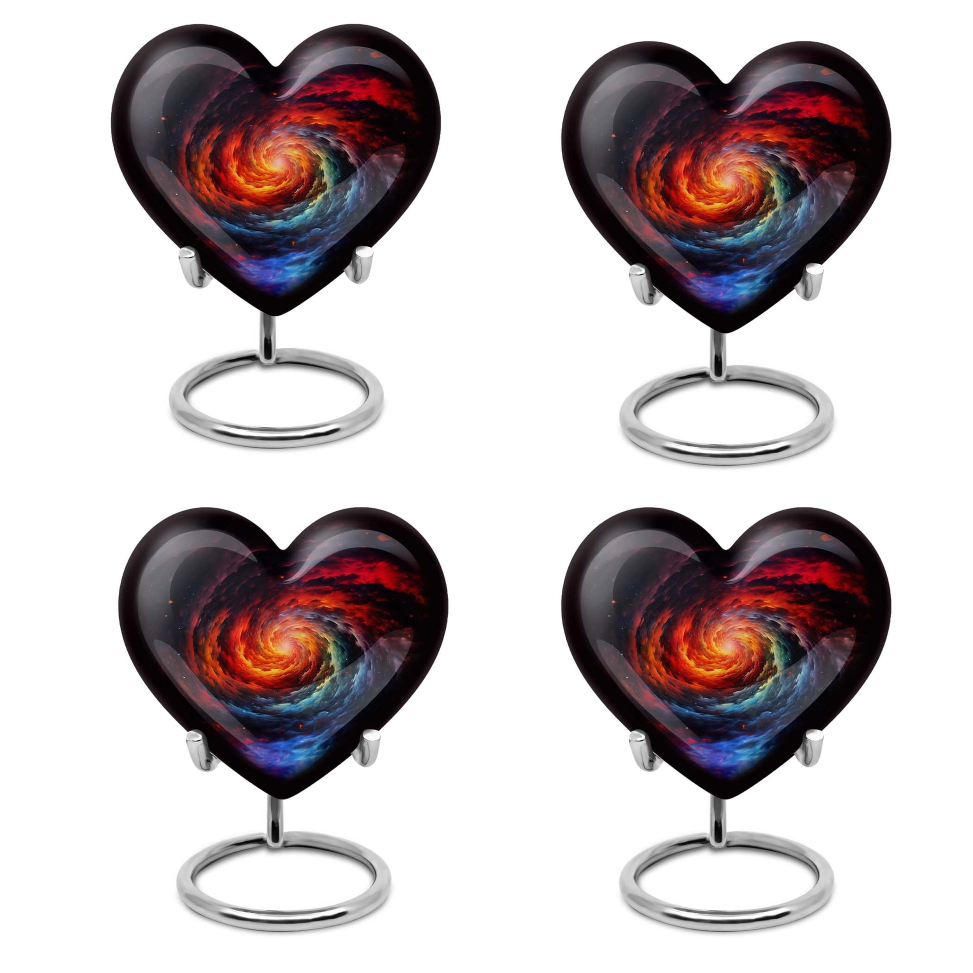 Heart-shaped Glaaxy Urn in Purple Meadow theme for adult ashes, customizable