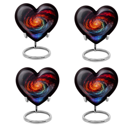 Heart-shaped Glaaxy Urn in Purple Meadow theme for adult ashes, customizable