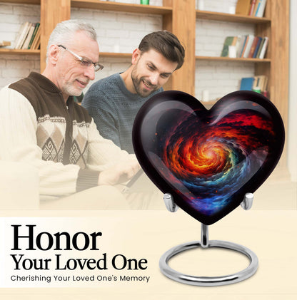 Heart-shaped Glaaxy Urn in Purple Meadow theme for adult ashes, customizable