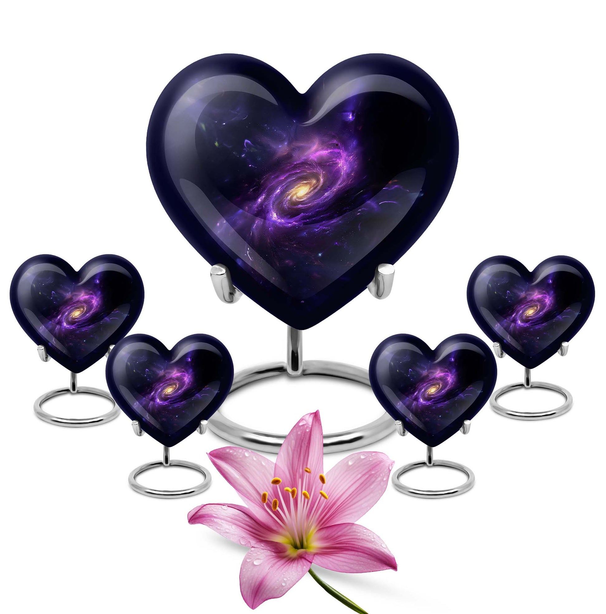 Purple Meadow themed 10-inch Heart designed Glaxxy urn for male adults