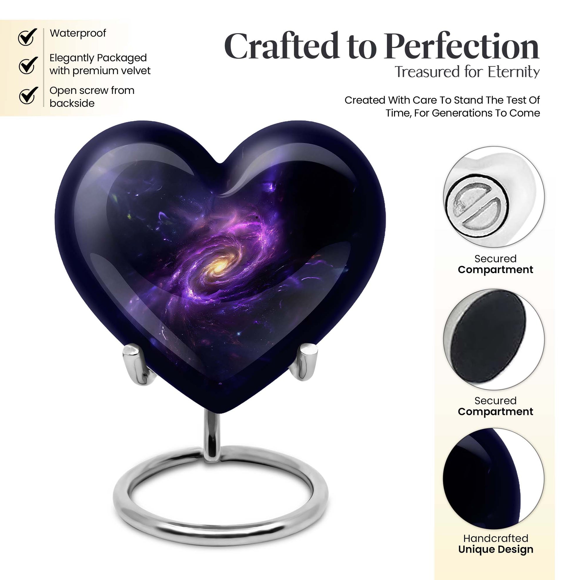 Purple Meadow themed 10-inch Heart designed Glaxxy urn for male adults