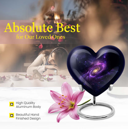 Purple Meadow themed 10-inch Heart designed Glaxxy urn for male adults