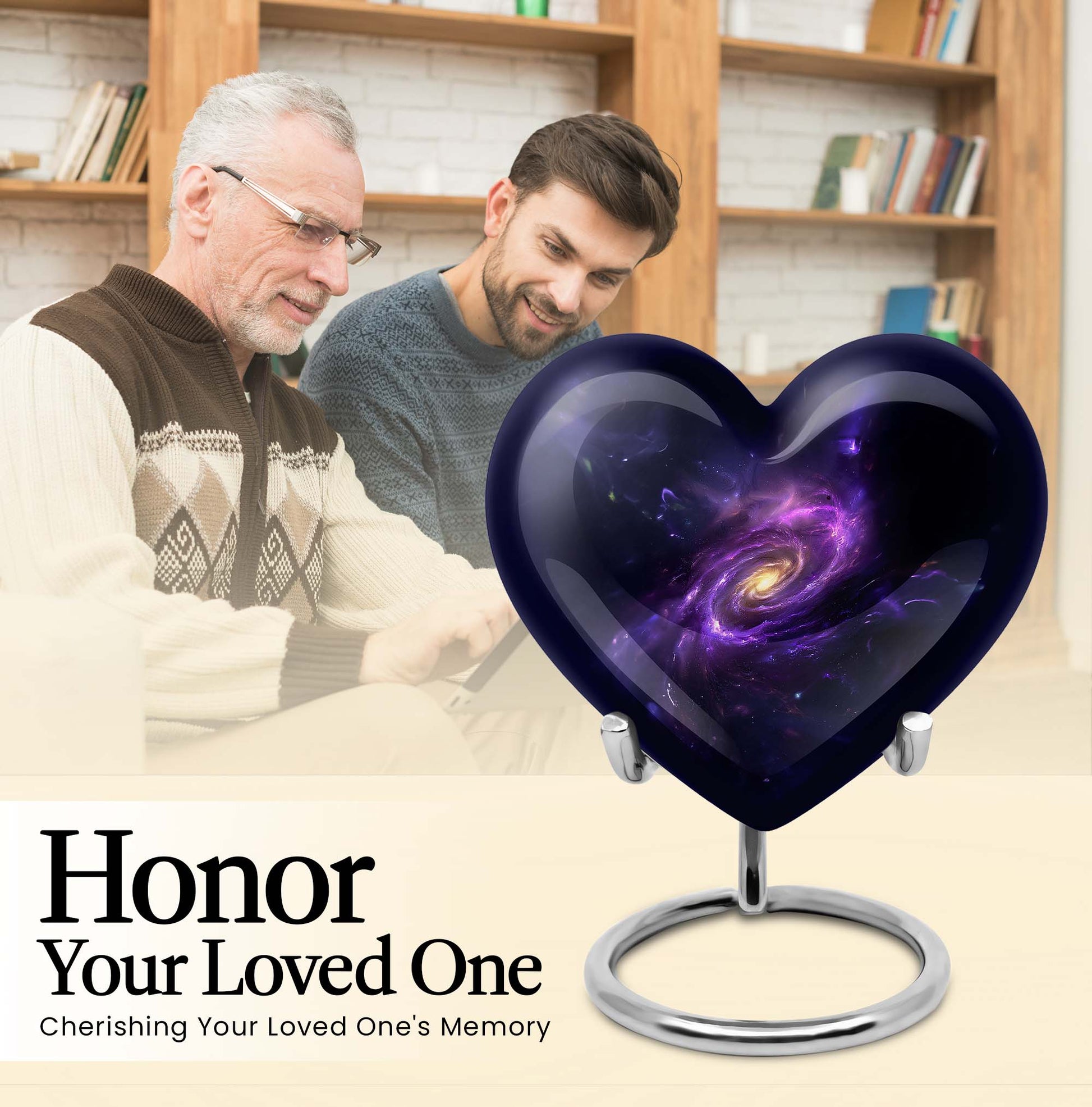 Purple Meadow themed 10-inch Heart designed Glaxxy urn for male adults