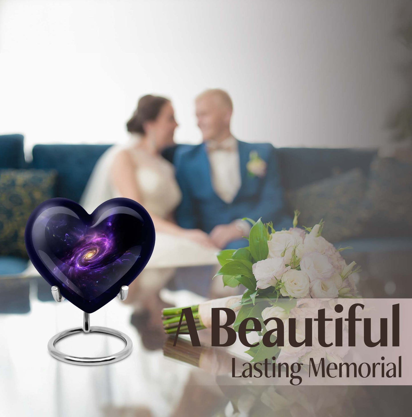 Purple Meadow themed 10-inch Heart designed Glaxxy urn for male adults