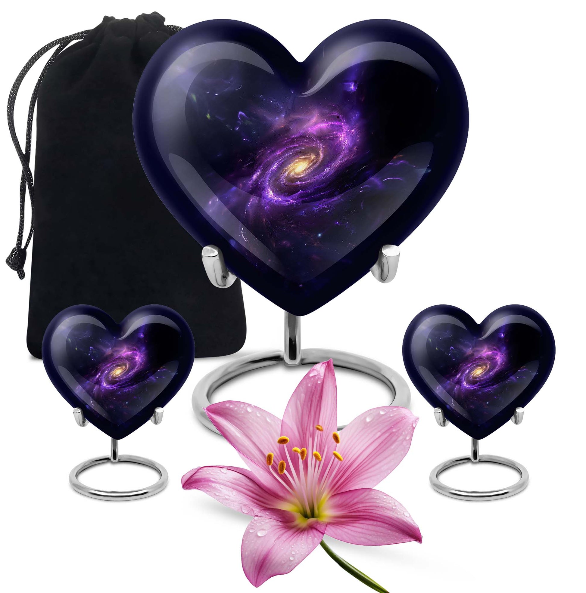 Purple Meadow themed 10-inch Heart designed Glaxxy urn for male adults